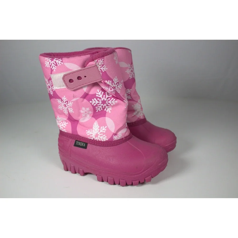 Tundra Teddy Girls US 10 Pink Snow Boots Snowflakes Print Winter Waterproof